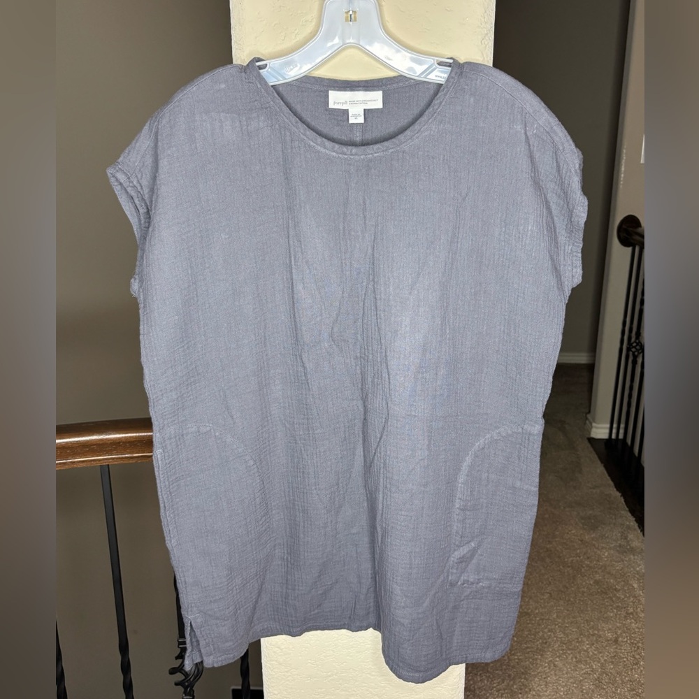 Pure Jill Capped Sleeves Gray Women's Blouse 100% organic grown cotton Size XS